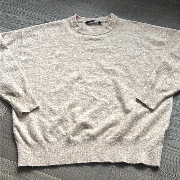 Jenni Kayne | Oversized merino wool and cashmere cream and tan knit sweater - Picture 2 of 10